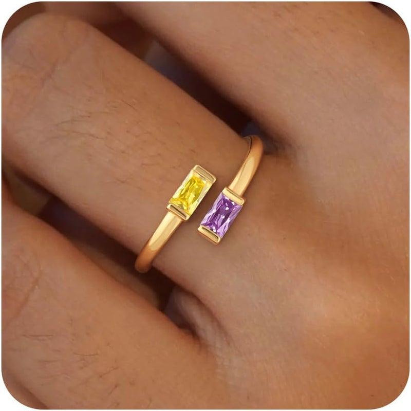 Honsny Gold Birthstone Rings for Women Non Tarnish 14K Gold Plated Adjustable Emerald Ring Cubic Zirconia Gemstone Promise Ring for Her Engagement Personalized Waterproof Jewelry Gifts for Birthday - Image 1